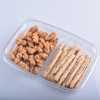 Boîte de rangement alimentaire en plastique de haute qualité à deux compartiments, boîte d'emballage en plastique PET pour biscuits et en-cas à emporter