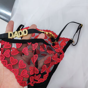 Accepter DIY LOGO <span class=keywords><strong>Culotte</strong></span> Avec Lettres Dorées Personnalisées Nom Iace Coeur Forme Broderie Nœud String Dernière Mode G-String - Product Image 5