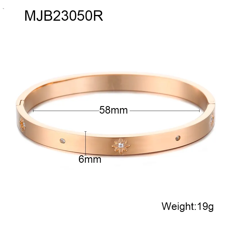 18K Gold Rose Plated Stainless Steel Fashion Waterproof Jewelry Open Cuff Diamond Evil Eye 4 Four Leaf Clover Bangle Bracelet