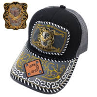 Gorra de camionero personalizable con patrón metálico 3D de herradura, estilo vaquero mexicano, étnico, occidental, de moda, de lona y malla, para exteriores y playa