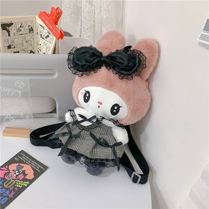 Dibujos animados lindos para muñecas Kuromi juguetes de peluche negro Lolita estilos faldas mochila malla niñas moda al aire libre Kulomi bolso de hombro - Product Image 2
