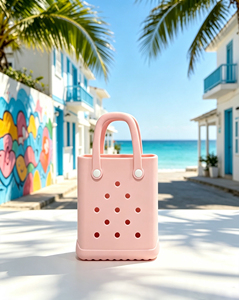 Bolso de mano impermeable de EVA con dijes aleatorios, mini bolso tote resistente a las manchas, con dos aberturas, color caramelo, bolso de malla duradero para la universidad - Product Image 3