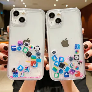 for iphone 11 12 xs max dynamic phone case with social media icons,liquid rubber casing for iphone 13 pro max