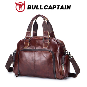 BULLCAPTAIN Sac à main en cuir véritable pour homme, sacoche d'affaires pour ordinateur portable 15 pouces, sac de bureau de luxe en cuir de vachette, sac de voyage pour homme - Product Image 1
