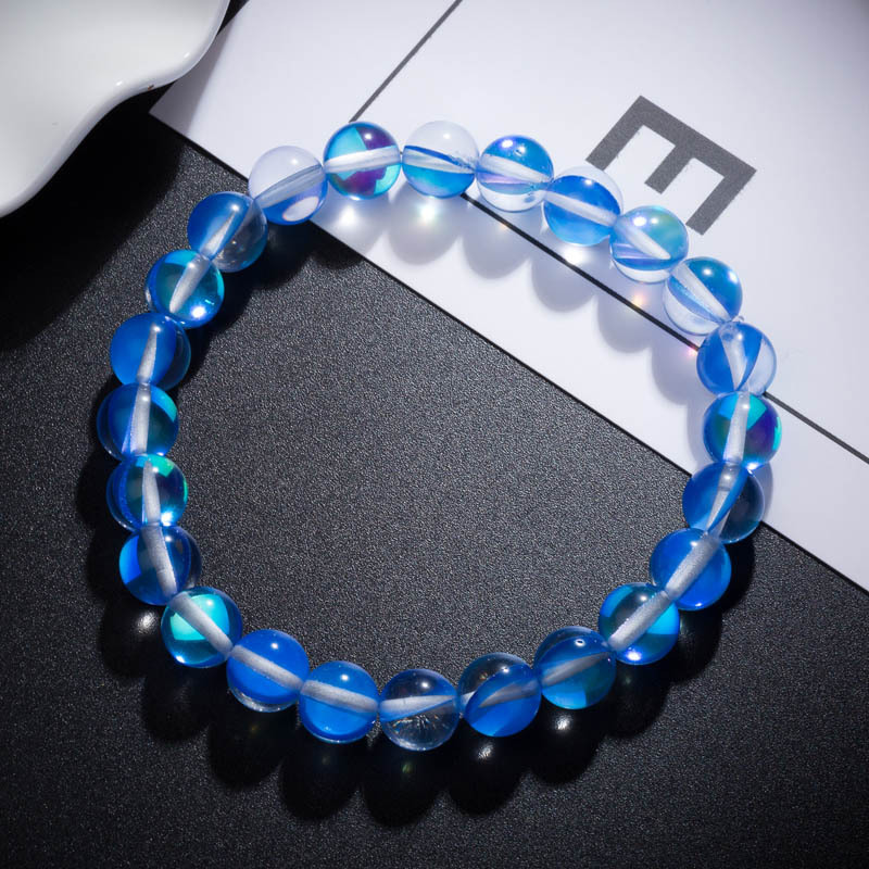 8mm braccialetto elastico con perline di vetro colorato sirena Aura braccialetto di perle di vetro arcobaleno iridescente incandescente braccialetto Aurora Borealis
