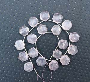Gema de cuarzo rosa Natural, 19 piezas, facetada forma hexagonal, fabricación de cuentas, pulsera, collar, joyería - Product Image 2