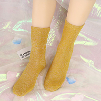 Chaussettes d'Équipage en Soie Or et Argent pour Femmes, Couleurs Bonbon, Coton Tricoté, Filigrane Scintillant, Paillettes et Motif Dessin Animé, Caractéristique Chaleureuse