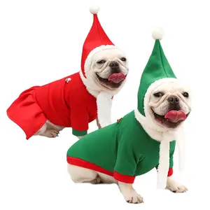 Factory wholesale 2023 Christmas Pet Outfit Reindeer Dog Hoodies Adjustable Bandana Santa Claus Dog Coat