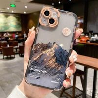 Coque de téléphone antichoc en TPU avec motif coucher de soleil sur la montagne pour iPhone 16 15 14 Plus 13 Mini 12 11 Pro Max Xr