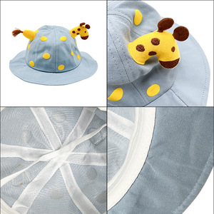 Baby Bucket Hat Blue Polka Dot Cartoon Giraffe Sun Protection Hat For 1-2 Year Old Spring Summer Unisex Fisherman Hat - Product Image 1