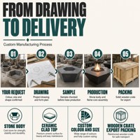 Table de cheminée extérieure en pierre revêtue de céramique, foyer bioéthanol à flamme atomisée 3D avec télécommande pour projets de terrasses et d'hôtels