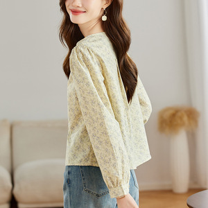 Cotton Floral Shirt Women's Long Sleeve 2026 Spring Pastoral Style Top Small Sweet Purified Cotton Shirt - Product Image 4