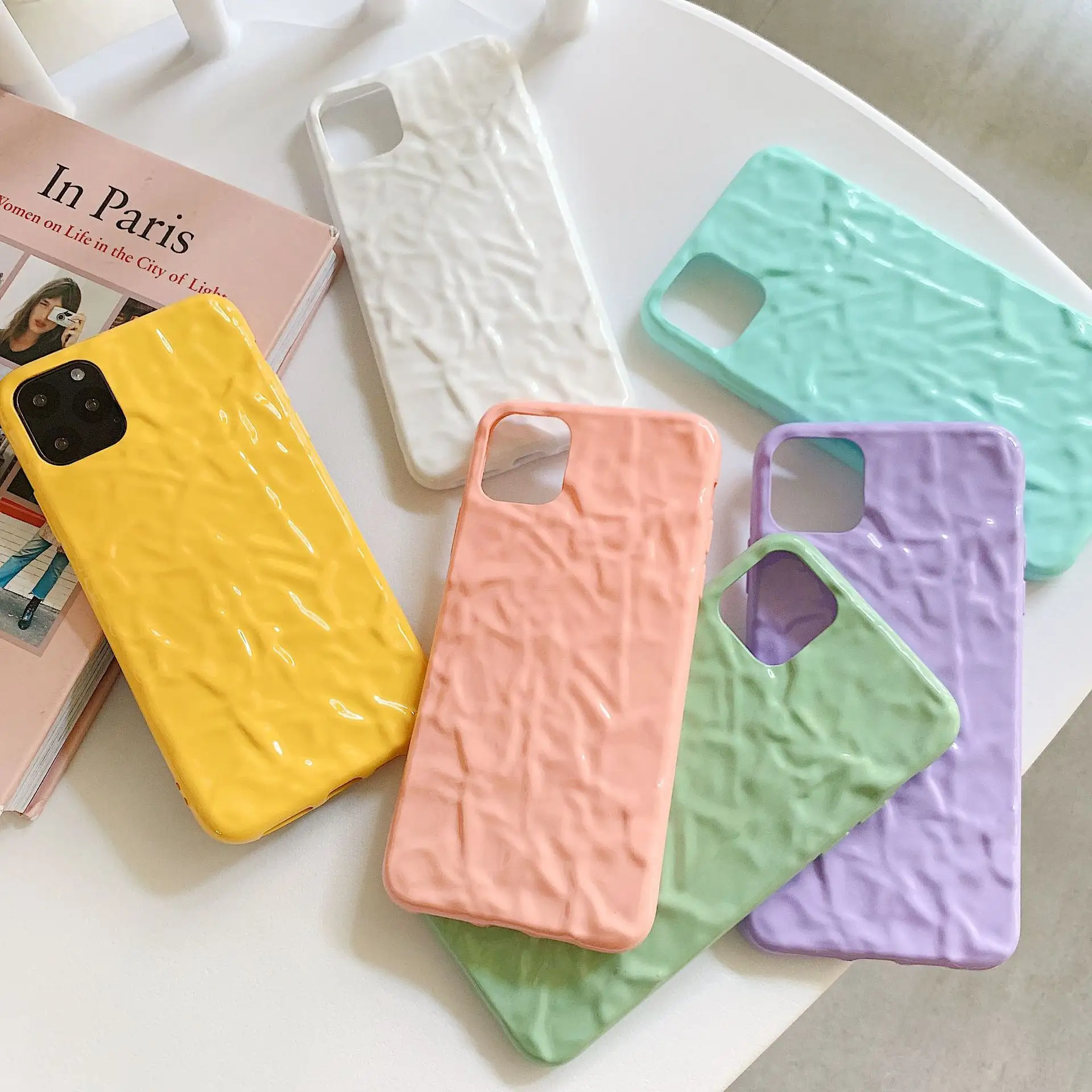 Ultra Slim Thin Glossy Soft Pure Color Jelly Wrinkle Design TPU Rubber Gel Phone Case Cover Compatible for iPhone11 Pro Max