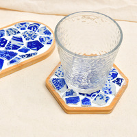 Dessous de verre en mosaïque DIY moderne plateau en bois de bambou résistant à la chaleur tapis de table carré dessin chinois fait à la main peint écologique