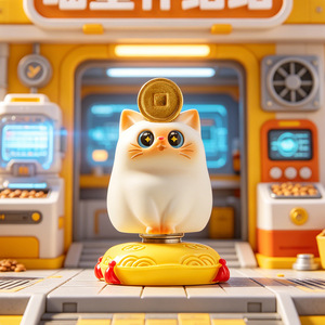 Meow Star Supply Station Boîte Mystère Rotative Chat de Dessin Animé Ornement de Bureau Cadeau Jouet en Résine 8-13 Ans Unisexe - Product Image 2