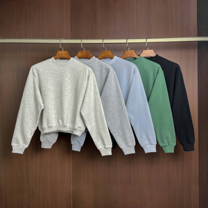 Custom Oversized Crewneck Vintage <b>French</b> Terry Hoodie Women Short Eco-Friendly Fleece Cotton Casual 3D Embroidered Front Winter - Product Image 2