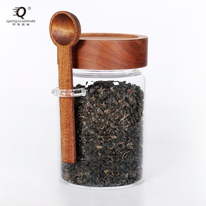 Frasco de Vidrio de 15oz con Tapa de Madera Acacus y Boca Roscada, con Cuchara, para Almacenamiento de Azúcar y Sal, Tarro Sellado de Vidrio para Aperitivos - Product Image 1