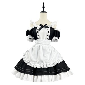 Cute Anime Lolita Maid Dress Black Polyester Summer 2023 Role Play Costume Set - Product Image 4
