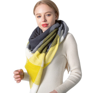 Bufanda cuadrada a <span class=keywords><strong>cuadros</strong></span> grande para <span class=keywords><strong>mujer</strong></span> europea <span class=keywords><strong>americana</strong></span> nuevo estilo Otoño Invierno amarillo <span class=keywords><strong>gris</strong></span> chal fabricado por Tonglu - Product Image 5