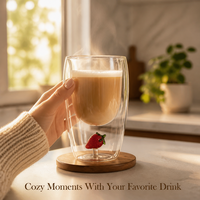 Tasse à café, thé, lait ou boisson chaude ou froide en verre transparent à double paroi isolée de 300 ml, qualité supérieure, parfum fraise