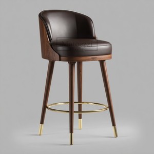 Modern Luxury Solid Wood <strong>Bar</strong> Chair Leather <strong>Upholstered</strong> Counter <strong>Stool</strong> High <strong>Back</strong> for Kitchen Island Dining Cafe Outdoor Hotel - Product Image 4