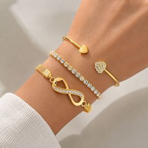Multilayer Infinity Heart <b>Bracelet</b> 3Pcs/Set Full <b>Crystal</b> Peach Heart Open Charm Bangle Unisex Trendy Gift - Product Image 5