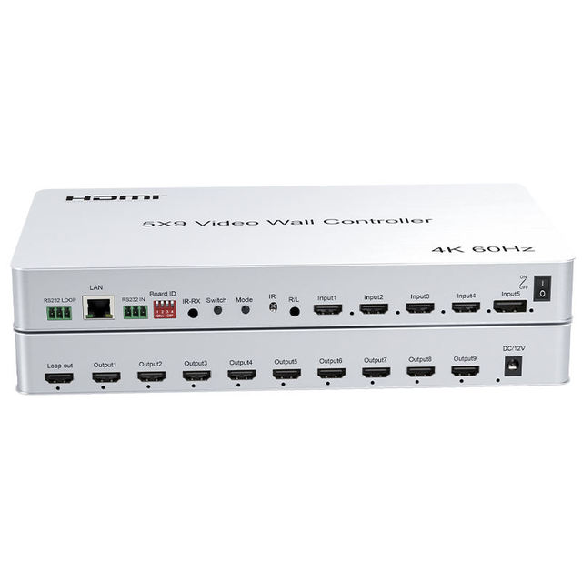 5 Input 9 Output Video Wall Controller 4K 60Hz,4 H DMI+DP Input 9HD MI Out, 1*1~4*4 Splicing Modes Cascade, IR Button Control