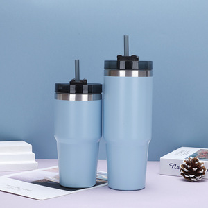 Gobelet de voyage pour voiture 20oz 30oz en acier inoxydable à double paroi isolé sous vide, avec couvercle, paille et base antidérapante, compatible eau bouillante 6-12 - Product Image 2