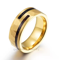 Bijoux pour hommes Nouveaux styles Bagues de mariage pour hommes Bague en or tungstène martelé de 8mm en os de dinosaure et météorite véritable