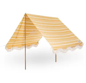 High Quality Cotton Canvas Custom Design Pattern Sunshade Folding Beach Tent With Wood Tent Pole