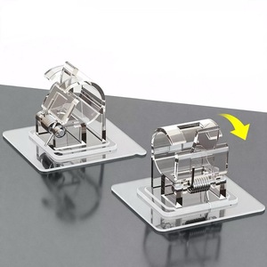 Support adhésif universel transparent <span class=keywords><strong>sans</strong></span> perçage à clip à ressort mural pour fixation de tringle à <span class=keywords><strong>rideau</strong></span> de salle de bain et chambre - Product Image 1