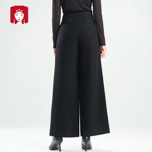 Pantalones Largos Casuales de Invierno para Mujer Buyi Liren Ge 2025, Mezcla de Lana, Gruesos y Cálidos, de Cintura Alta, Rectos, Anchos y Holgados, Color Sólido - Product Image 3