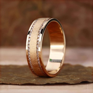 خاتم زفاف رجالي من الذهب الخالص 10 قيراط 14 قيراط 18 قيراط مرصع بألماس صناعي مستدير بدرجة EF/VS بلمسة نهائية مطفية، خاتم خطوبة بألماس طبيعي - Product Image 1