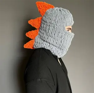 SZ809 cartone animato casco animale dinosauro passamontagna fatto a mano su maglia cappello Cosplay maschera da sci passamontagna per gli uomini delle donne