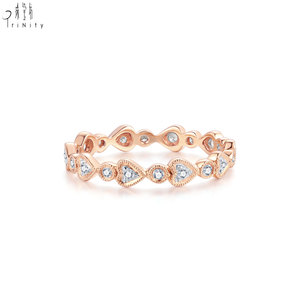 Anillo Apilable con Diseño de Corazón, Venta al por Mayor, Oro Rosa de 18K, Diamante Natural Real, Anillo de Media Eternidad para Mujer, Uso Diario - Product Image 4