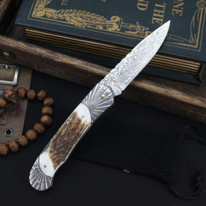Nuevo cuchillo plegable con mango de ciervo de Damasco, cuchillo para exteriores, cuchillo portátil Tunafire, novedad de 2017 - Product Image 3