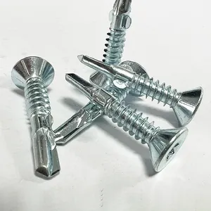 Steel zinc plated 4 ribs 6 serrations wing under head csk self drilling screw with wings