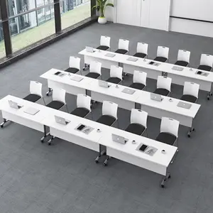 Modular Wood Foldable Conference Room Table Set Meeting Training Room Table
