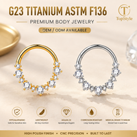 Anneau de septum en titane G23 personnalisé en usine, zircon taille cœur, 8/10 mm, ornement de piercing nasal pour la décoration corporelle nasale