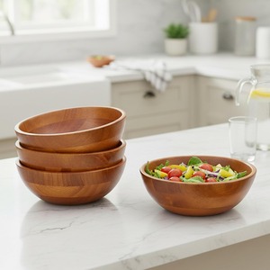 Bols de service en bois d'acacia légers, robustes et sûrs pour la cuisine, bols en bois pour servir des salades - Product Image 2