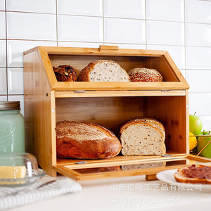 Bamboo Bread Box 2 Tier <b>Storage</b> <b>Kitchen</b> Bread <b>Container</b> With Lid Wood Grain Color - Product Image 3