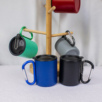 Mug de camping personnalisé en acier inoxydable à double paroi de 220 ml, isolation thermique 6-12h, avec couvercle et poignée mousqueton en D portable