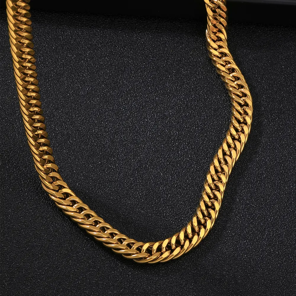 Vente chaude Guangzhou bijoux de mode simple collier en acier au titane plaqué or 18 carats chaîne à maillons cubains pour hommes et femmes
