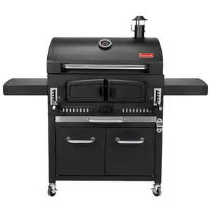 Parrilla de barbacoa de carbón portátil para exteriores, carrito de alta resistencia, parrilla de <span class=keywords><strong>hierro</strong></span> <span class=keywords><strong>fundido</strong></span>, armario de humo, <span class=keywords><strong>asador</strong></span> con <span class=keywords><strong>asador</strong></span> - Product Image 1