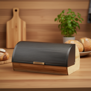 Bread Box Bamboo Metal 39x27x19cm Roll Top <b>Storage</b> <b>Container</b> - Product Image 3