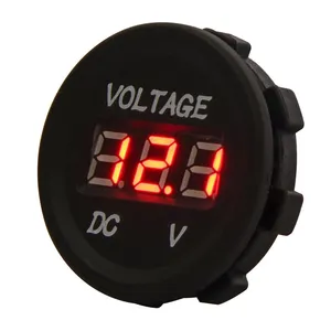 Voltmeter Tampilan LED DC 12V, dengan Panel Bulat Digital Merah Tahan Air