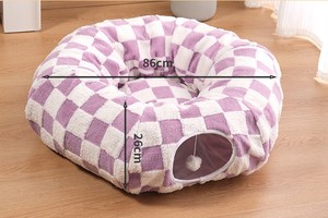 Terowongan Mainan Kucing Bentuk Donat yang Dapat Dilepas, Ramah Lingkungan, Berbahan Linen Plush, Dapat Dilipat, dengan Tempat Tidur Hewan Peliharaan, Mainan Interaktif - Product Image 3