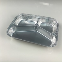 Barquette jetable en aluminium à trois compartiments pour plats à emporter, plateau de cuisson 227 mm, conteneur de restauration et usage domestique