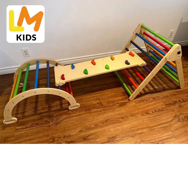 LM KIDS Triangulo de Pickler Klettergerüst Holz Indoor Kletter spielzeug mit Slid Klettergerüst Kinder Outdoor Pickler Holz stativ