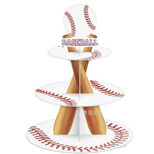 Baseball-Themed Wooden <b>Cake</b> <b>Stand</b> <b>3</b>-<b>Tier</b> Dessert Display Rack For Birthday Parties - Product Image 3